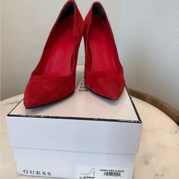 Guess Dark Red Suede Heels - Picture 2 of 6